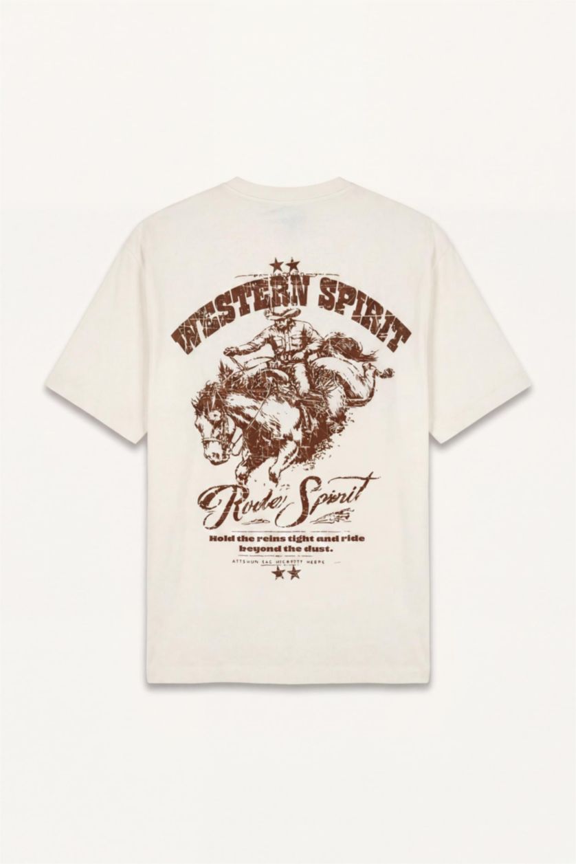 Men Ecru Boxy Fit Short Sleeve T-Shirt