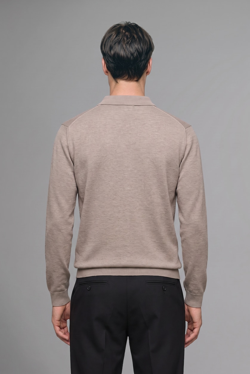 Erkek Taş Fermuarlı Polo Yaka Basic Kazak