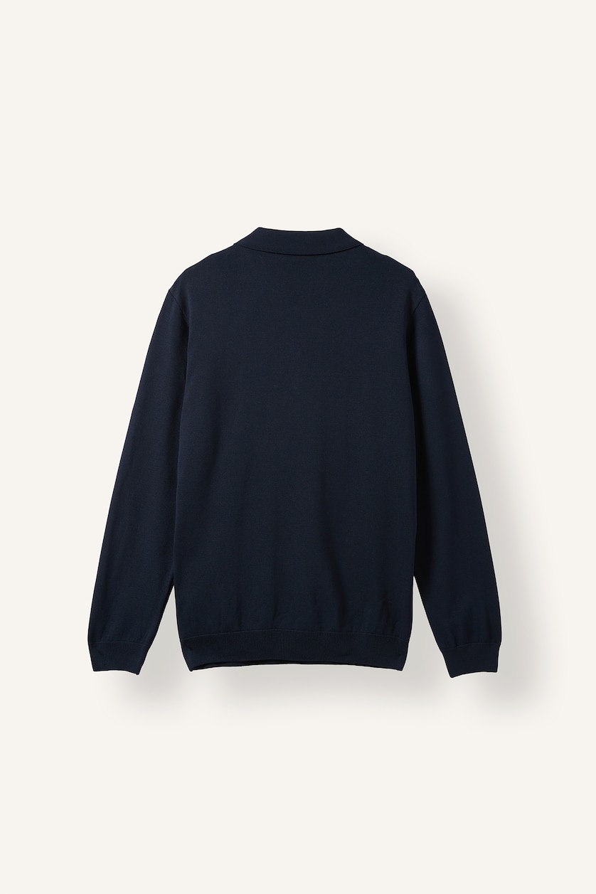 Erkek Lacivert Fermuarlı Polo Yaka Basic Kazak
