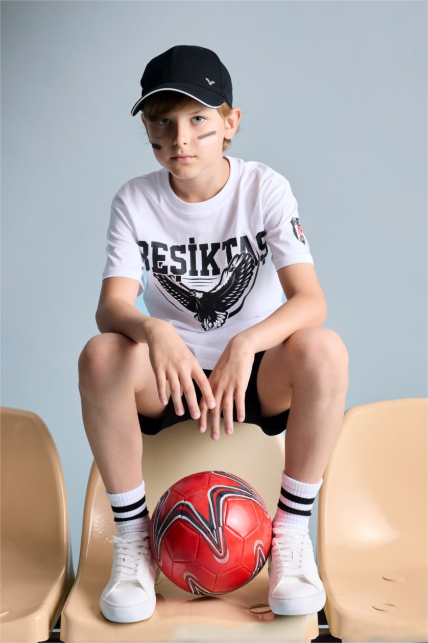 Erkek Çocuk - Genç Erkek Beyaz %100 Pamuk Beşiktaş  2'li Pijama Takımı Erkek Çocuk