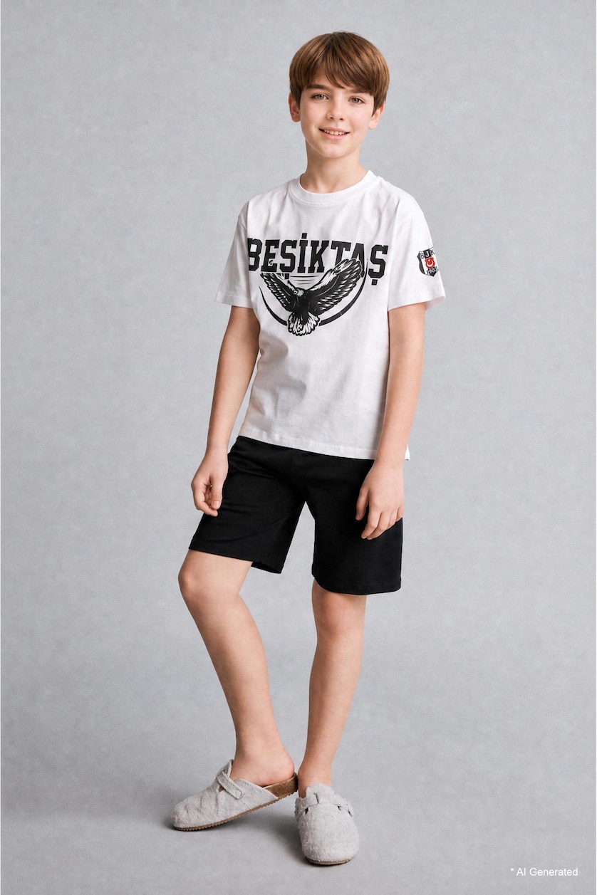 Young Boys - Teen Boys White Boy Top Shorts 2 Piece Pyjama Set
