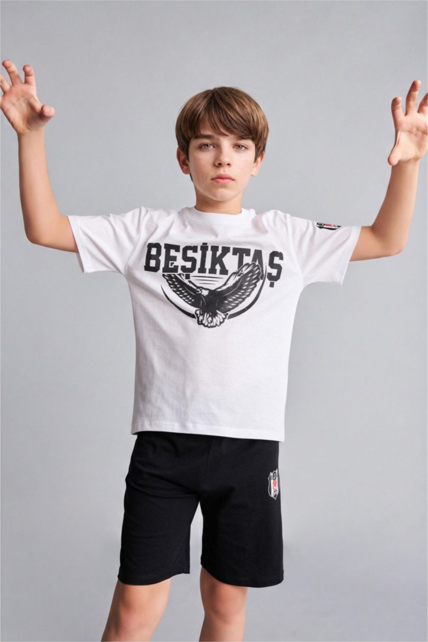 Young Boys - Teen Boys White Boy Top Shorts 2 Piece Pyjama Set