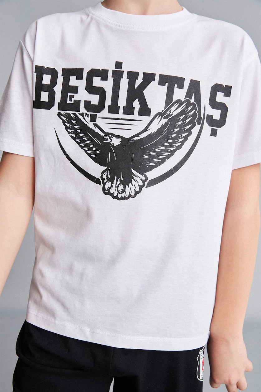 Erkek Çocuk - Genç Erkek Beyaz %100 Pamuk Beşiktaş 2'li Pijama Takımı Erkek Çocuk