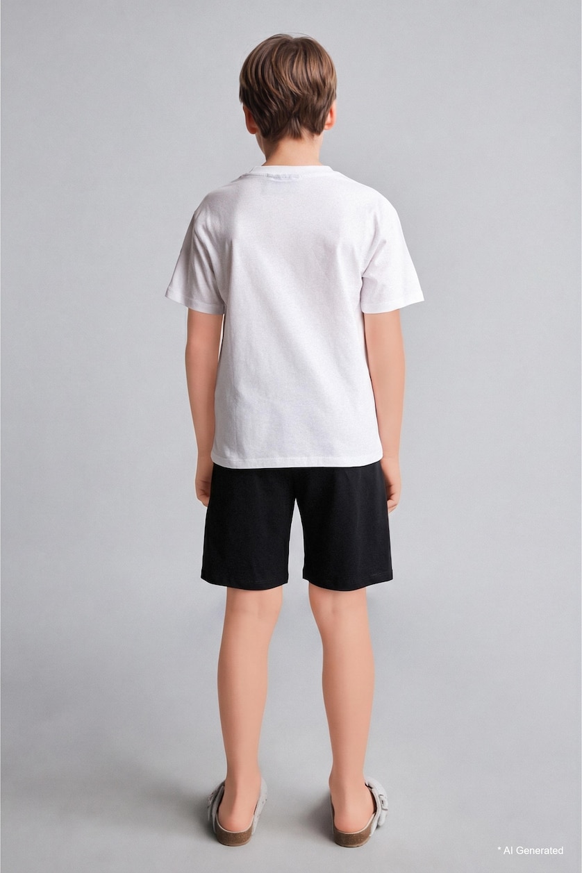 Young Boys - Teen Boys White Boy Top Shorts 2 Piece Pyjama Set