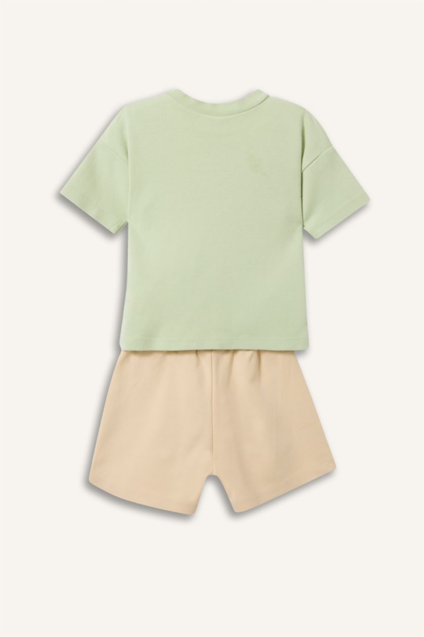 Baby Boys Mint 2 piece Regular Fit Crew Neck Embroidered Set