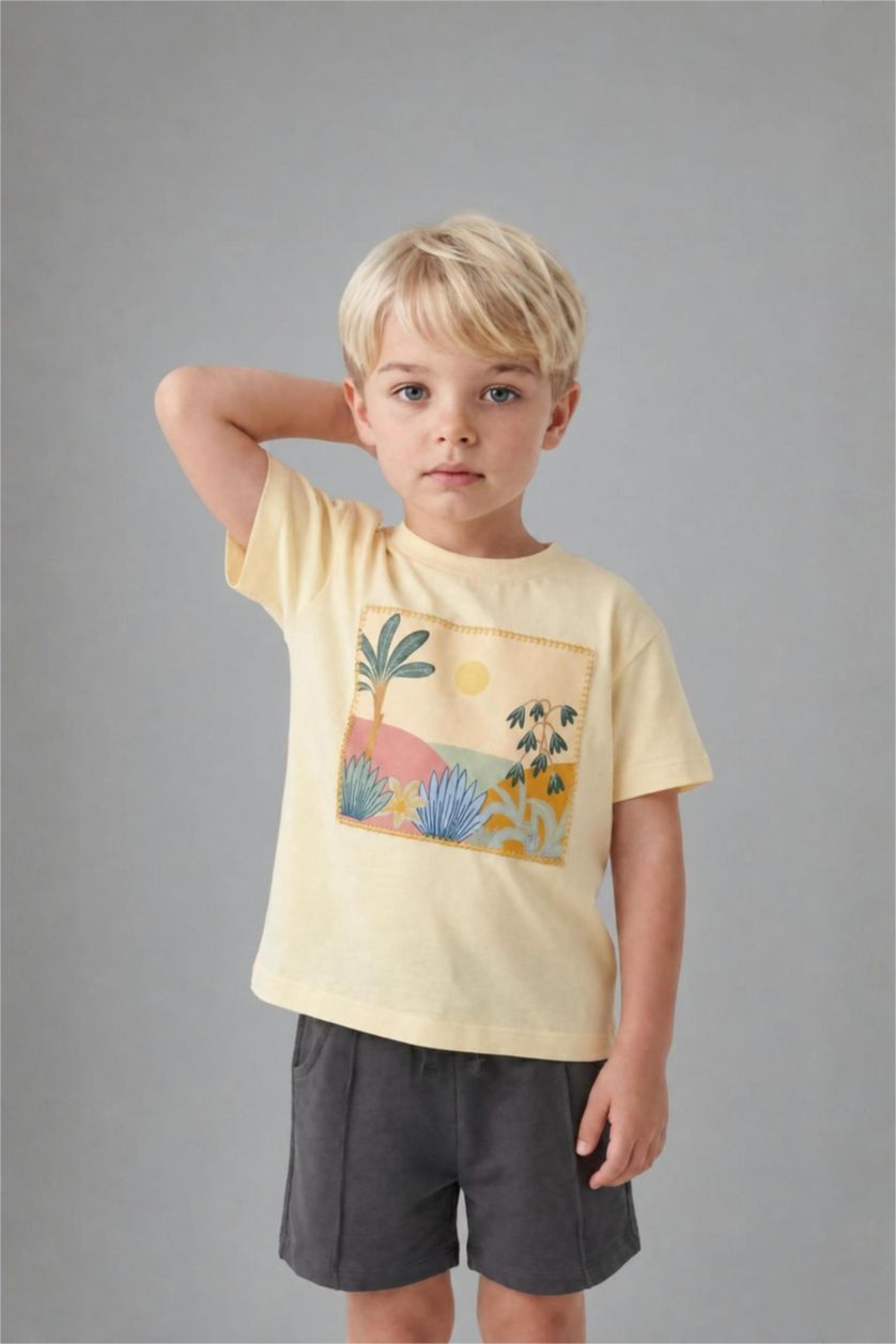 BABY BOY Light Yellow 2 piece Regular Fit Crew Neck Set