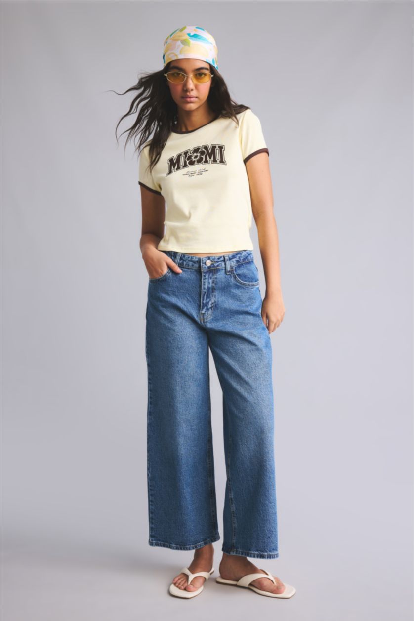 Kadın Mavi Culotte Fit Yüksek Bel Pantolon