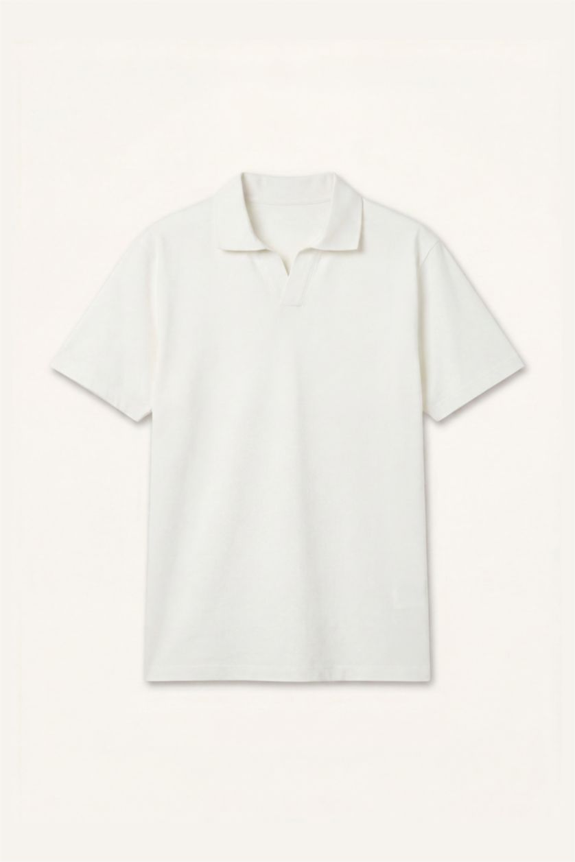 Erkek Ekru %100 Pamuk Regular Fit Polo Tişört