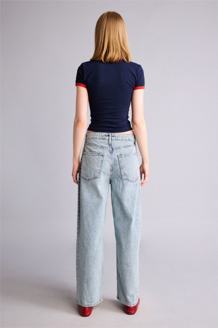 Kadın Açık Mavi Barrel Fit Yüksek bel Pantolon