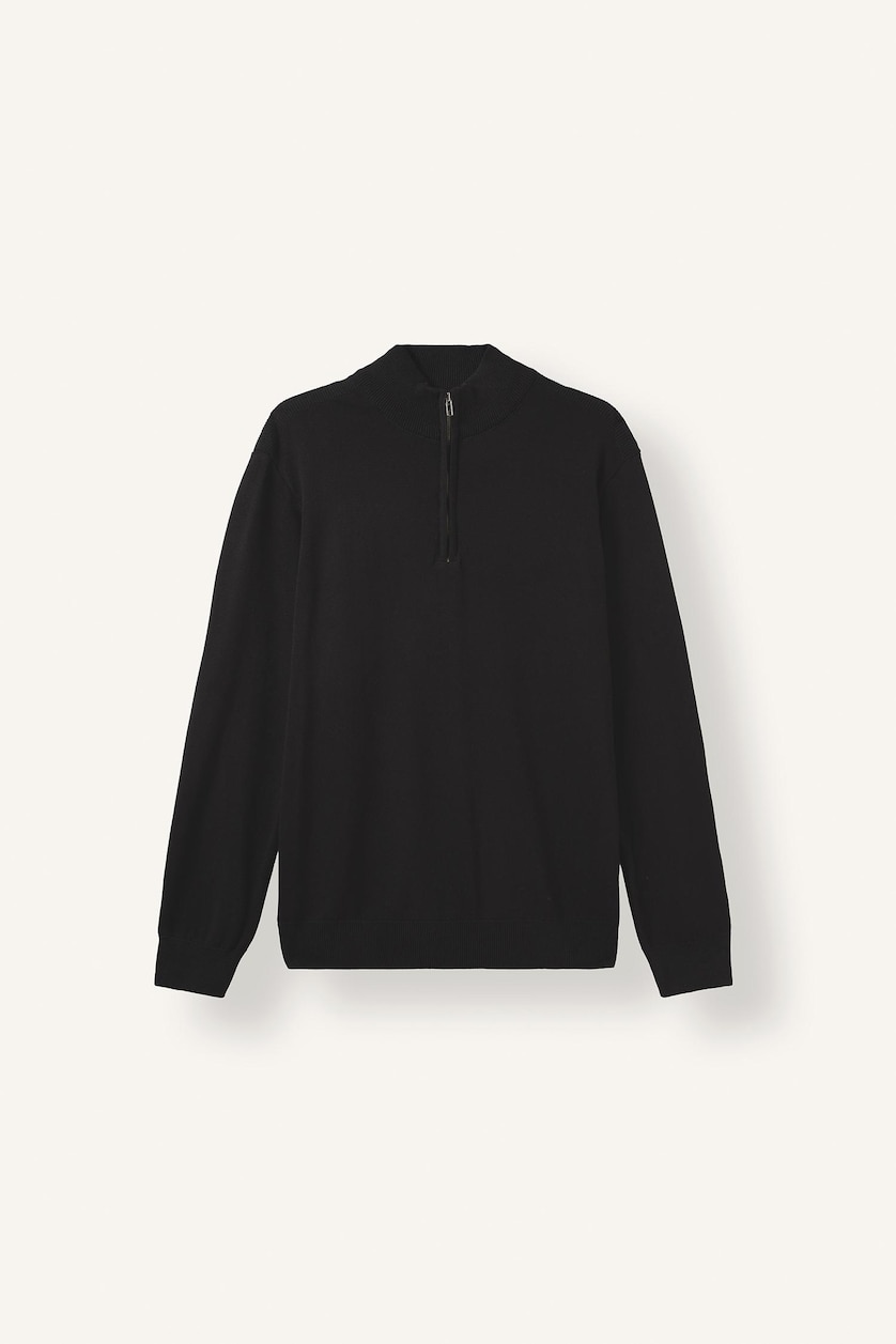 MAN Black Standard Fit Basic Stand Collar Half-Zip Knit Pullover