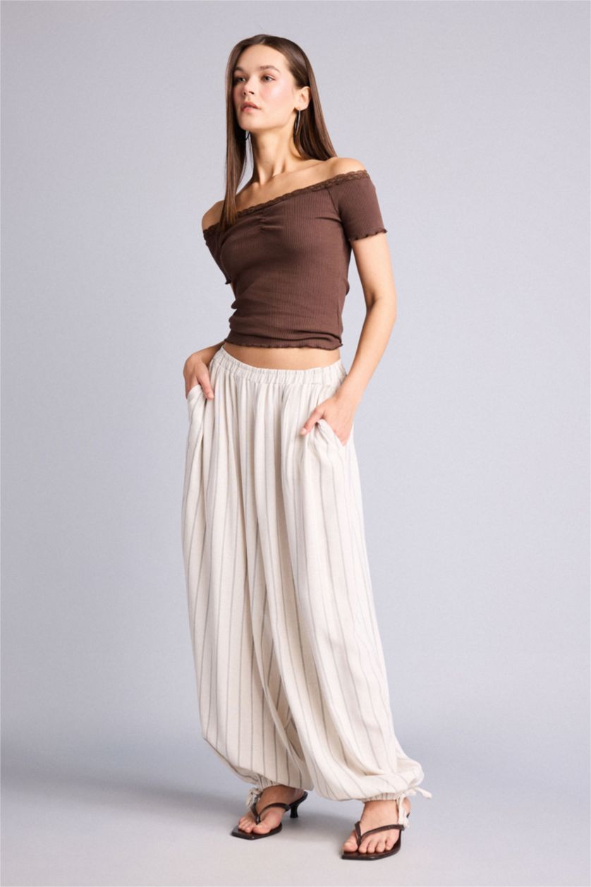 Women Beige Normal Waist Balloon Fit Trousers