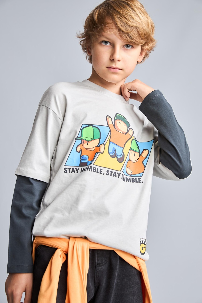 Young Boys - Teen Boys Light Grey Oversize Fit Long Sleeve T-Shirt
