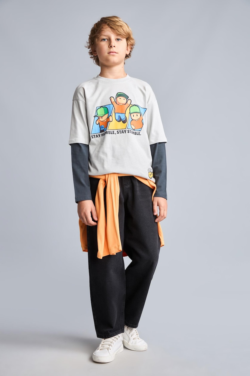 Young Boys - Teen Boys Light Grey Oversize Fit Long Sleeve T-Shirt