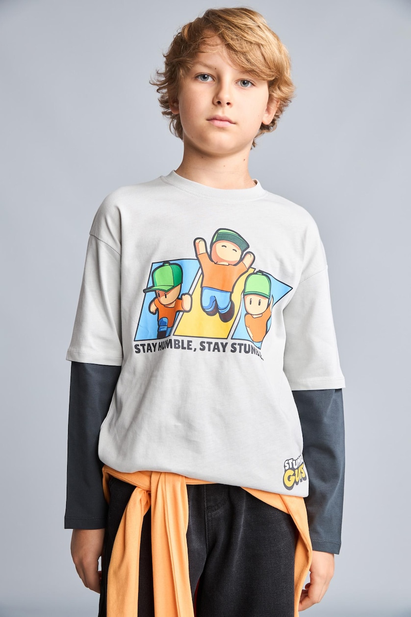 Young Boys - Teen Boys Light Grey Oversize Fit Long Sleeve T-Shirt