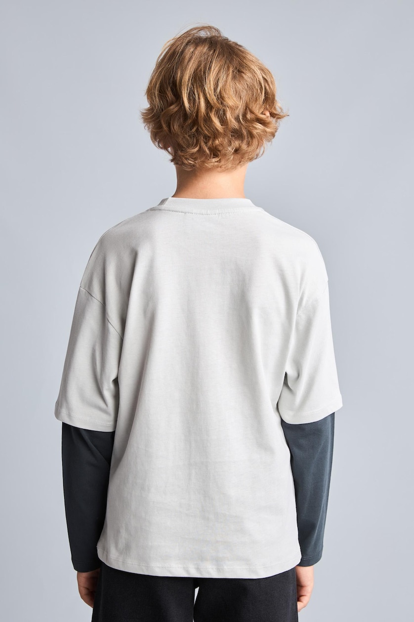 Young Boys - Teen Boys Light Grey Oversize Fit Long Sleeve T-Shirt