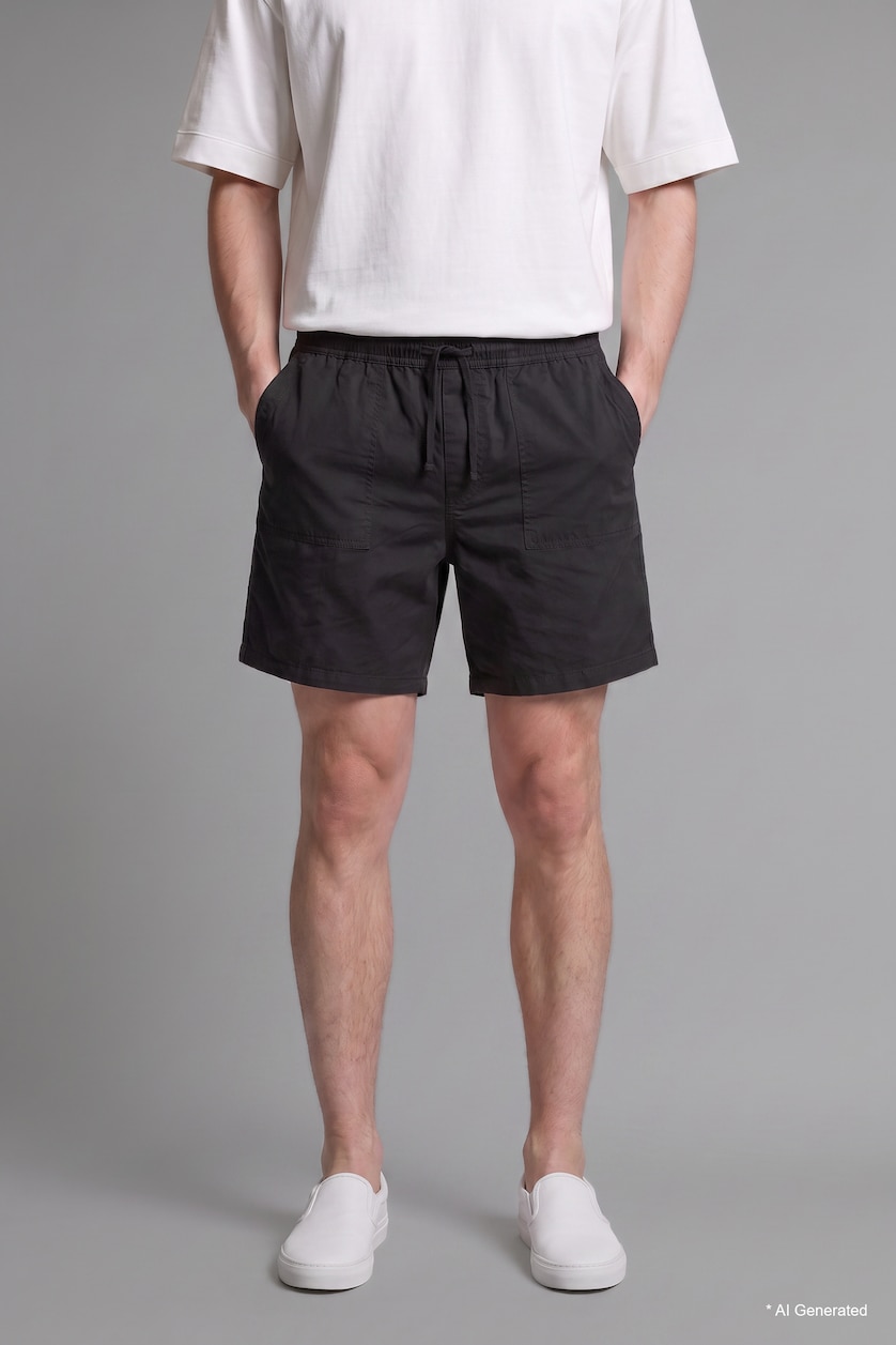 Men Black Ultra Soft Relaxed Fit Elastic Waist Shorts