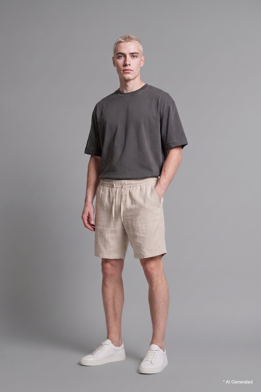 Erkek Taş %100 Pamuk Baggy Fit Bermuda Şort