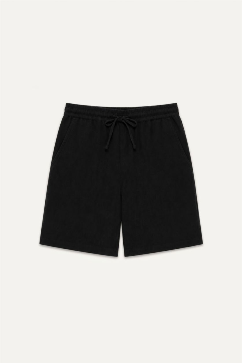 Erkek Siyah Baggy Fit Bermuda Şort