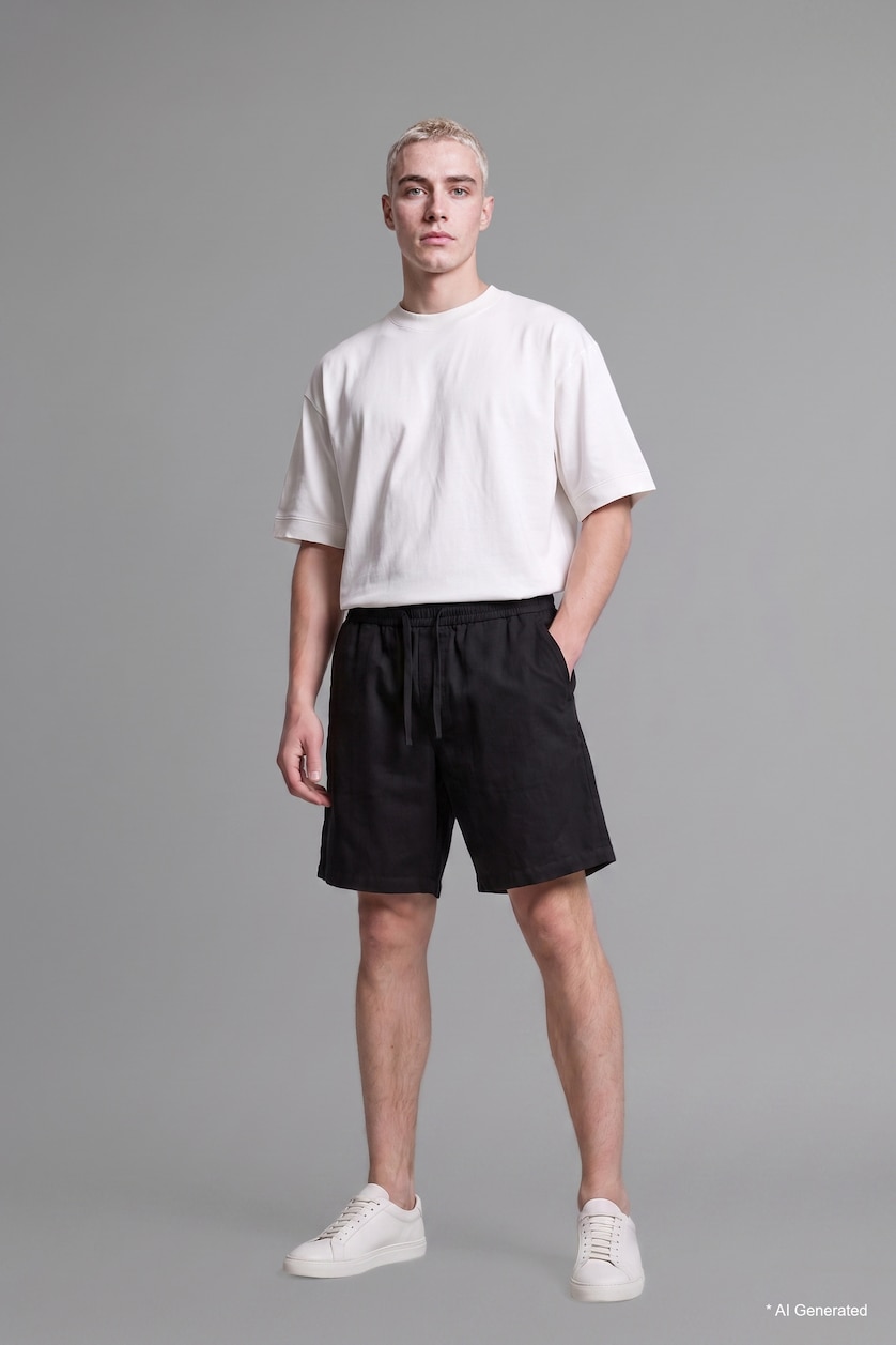 Erkek Siyah %100 Pamuk Baggy Fit Bermuda Şort