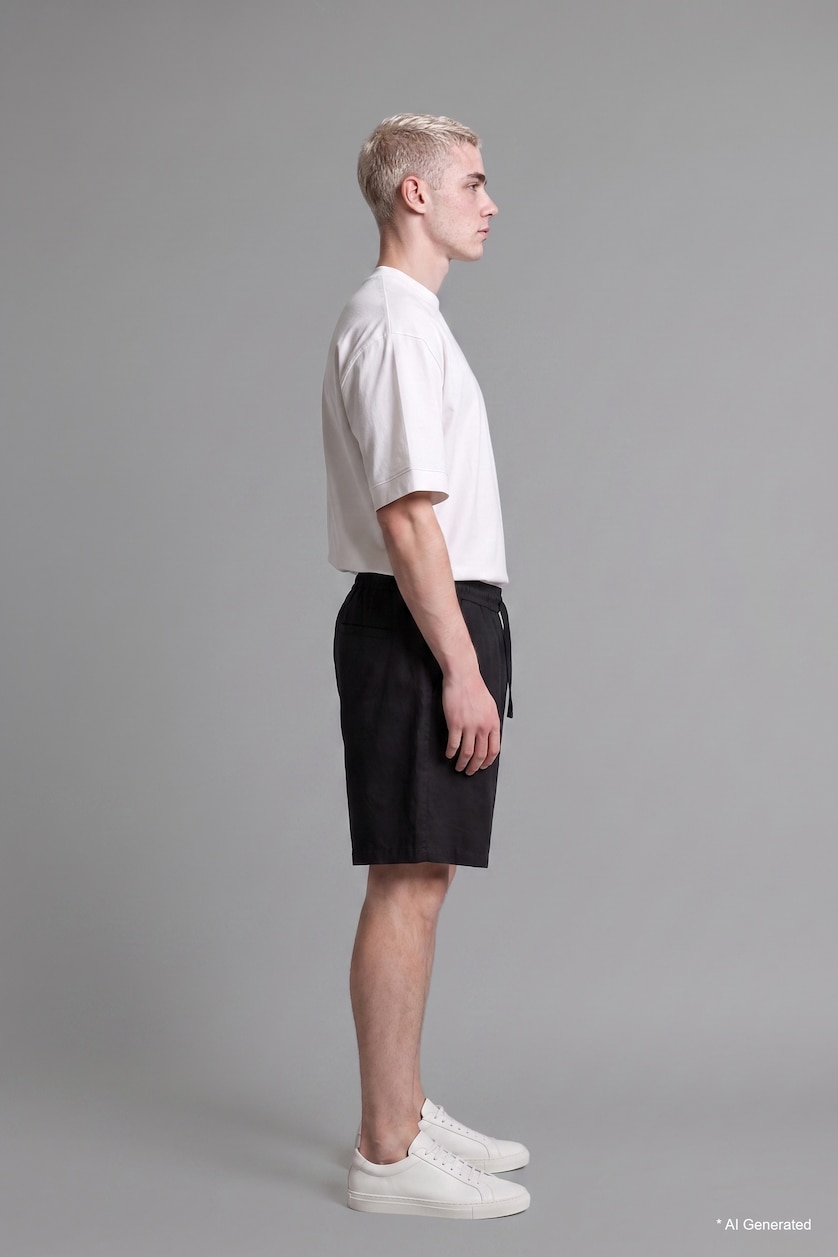 Erkek Siyah %100 Pamuk Baggy Fit Bermuda Şort