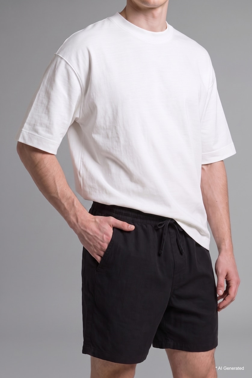 Erkek Siyah %100 Pamuk Baggy Fit Bermuda Şort