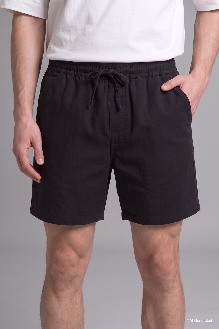 Erkek Siyah %100 Pamuk Baggy Fit Bermuda Şort