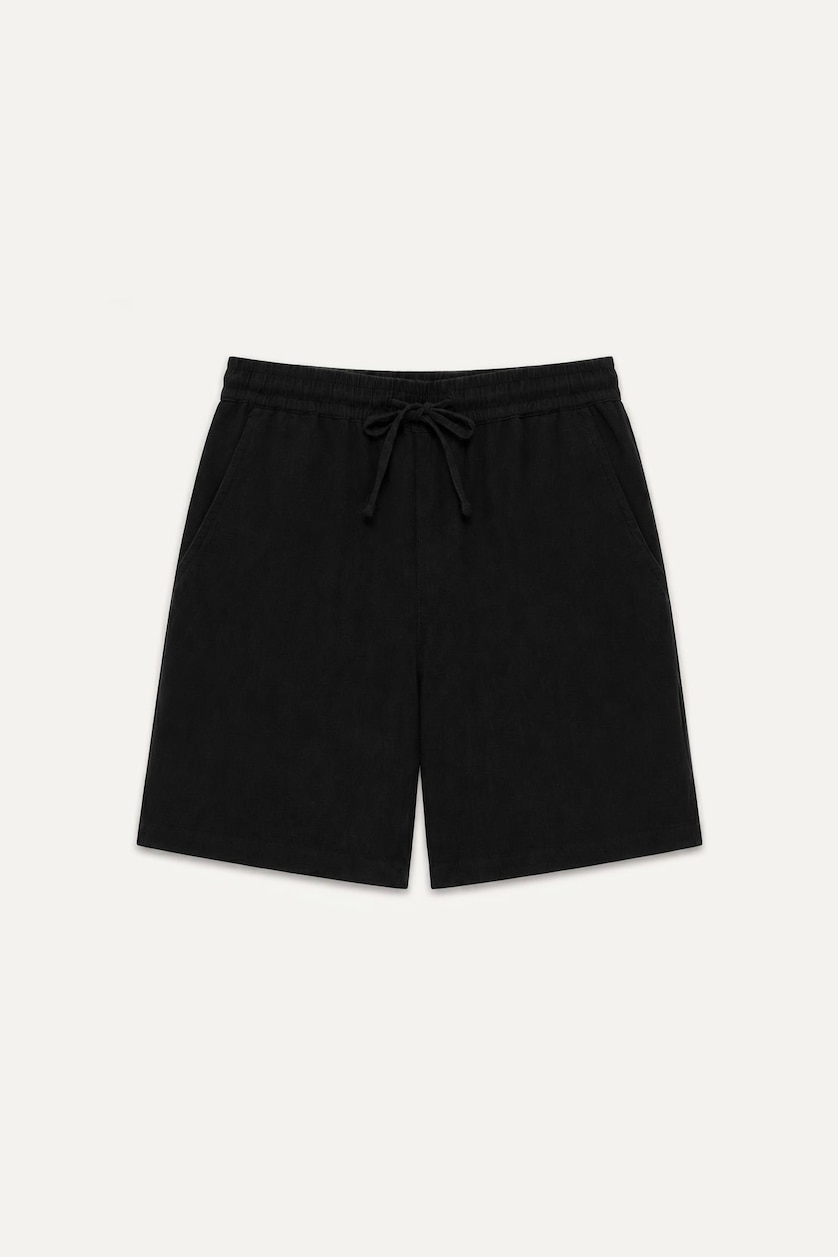 Erkek Siyah %100 Pamuk Baggy Fit Bermuda Şort