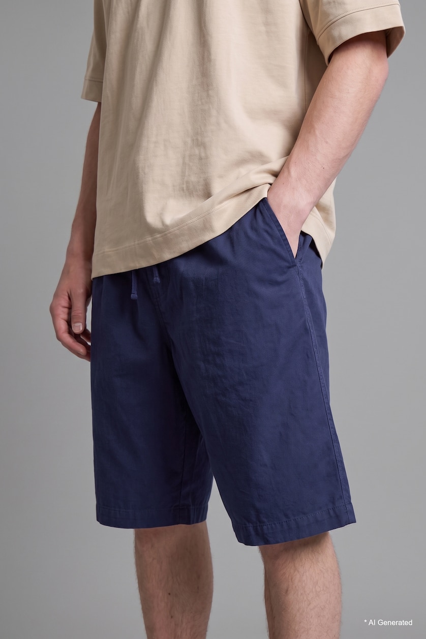 Erkek Lacivert %100 Pamuk Baggy Fit Bermuda Şort
