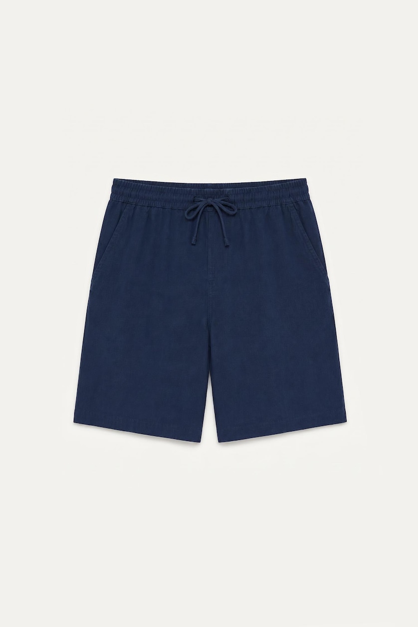 Erkek Lacivert %100 Pamuk Baggy Fit Bermuda Şort