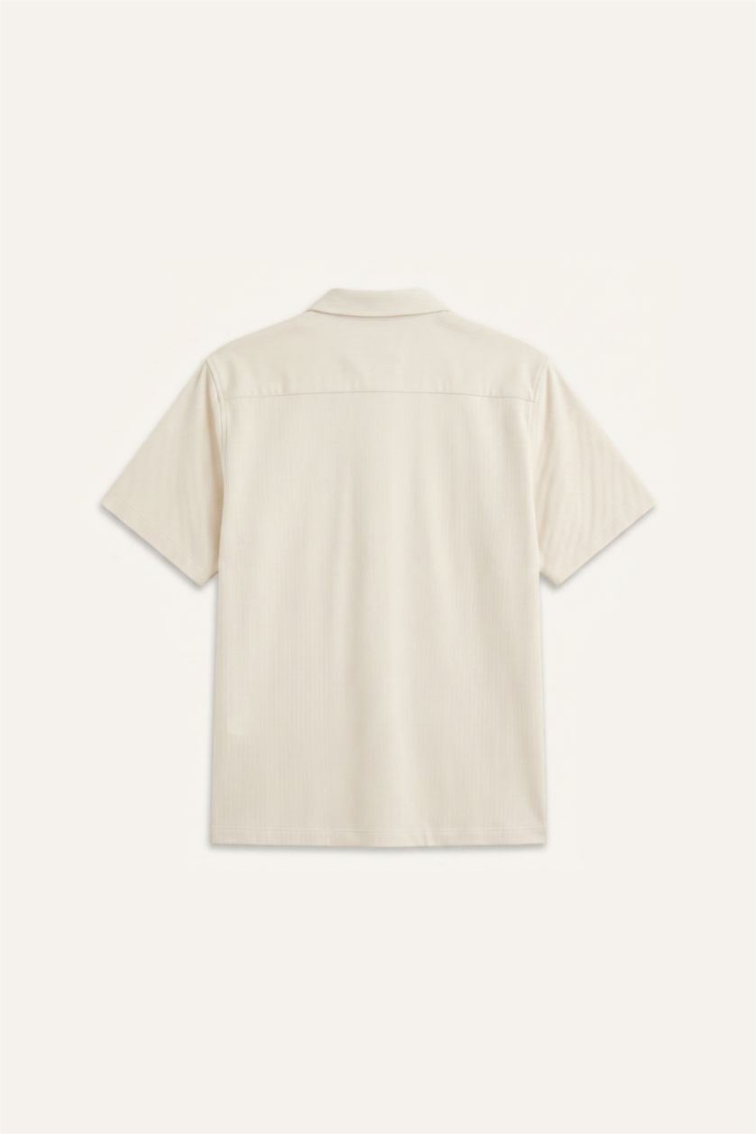 Men Ecru Boxy Fit Cotton Short Sleeve Shirt