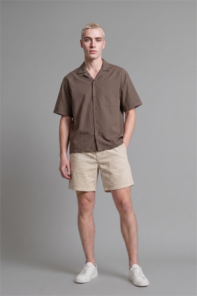 Men Khaki Boxy Fit Cotton Short Sleeve Shirt