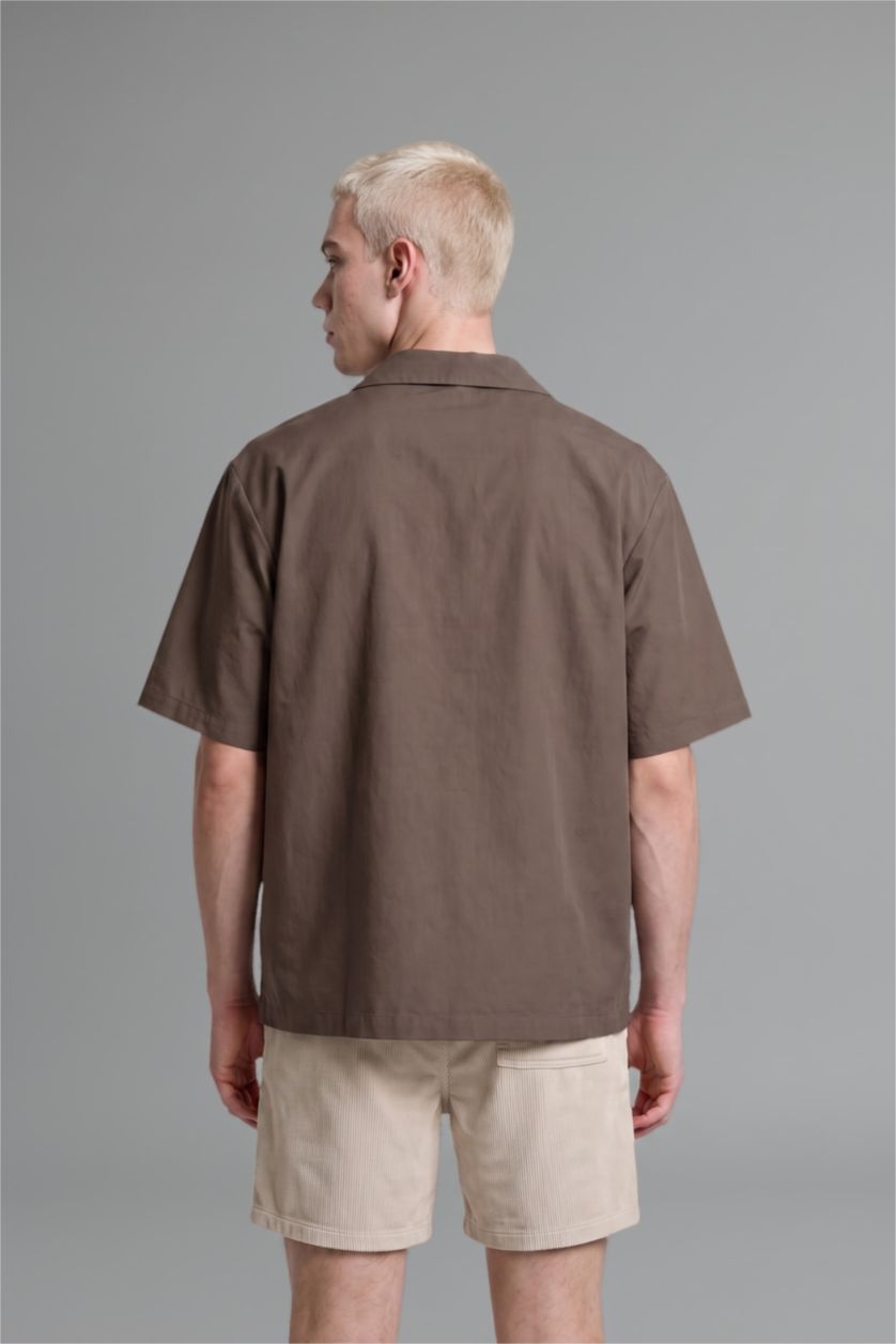 Men Khaki Boxy Fit Cotton Short Sleeve Shirt