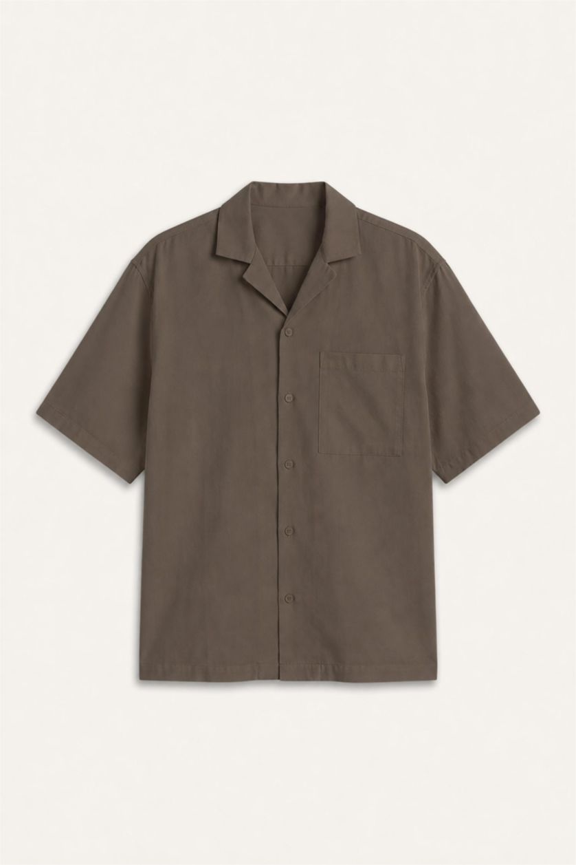 Men Khaki Boxy Fit Cotton Short Sleeve Shirt