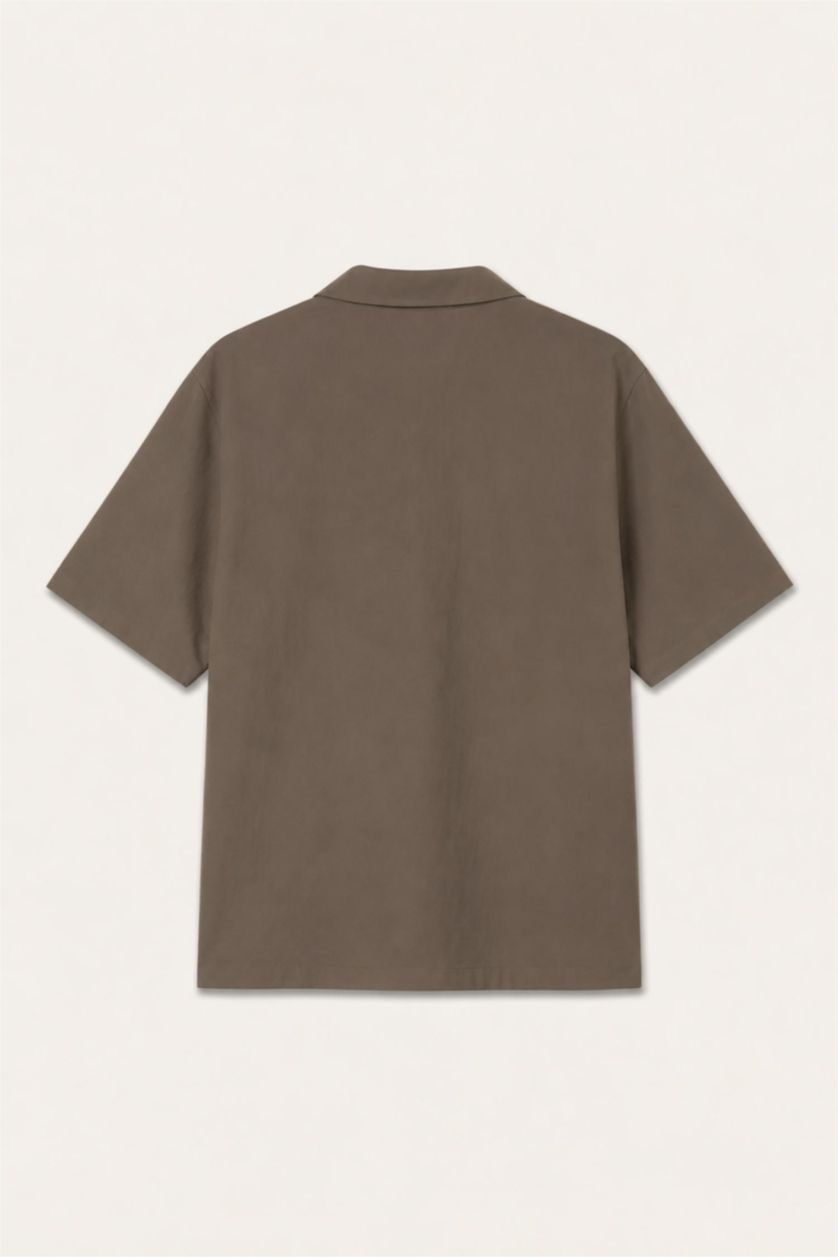 Men Khaki Boxy Fit Cotton Short Sleeve Shirt