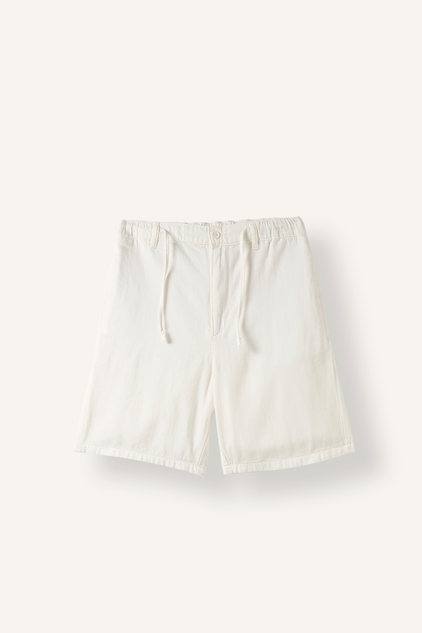 Erkek Ekru %100 Pamuk Relaxed Fit Bermuda Şort