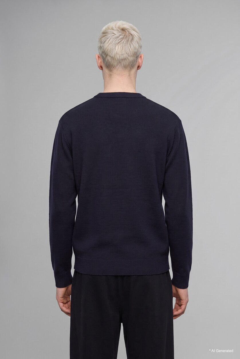 Erkek Lacivert Relaxed Fit Ayıcık Nakışlı Kazak