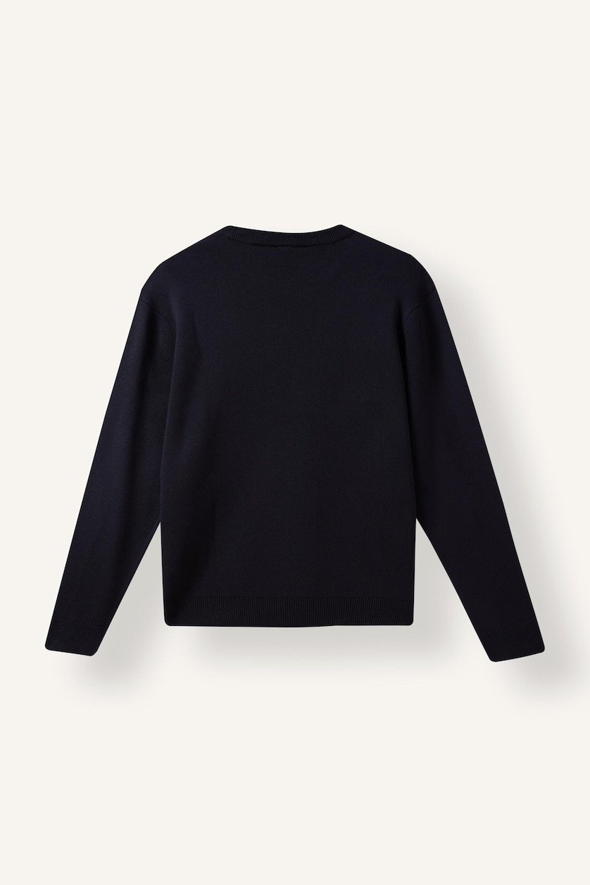 Erkek Lacivert Relaxed Fit Ayıcık Nakışlı Kazak