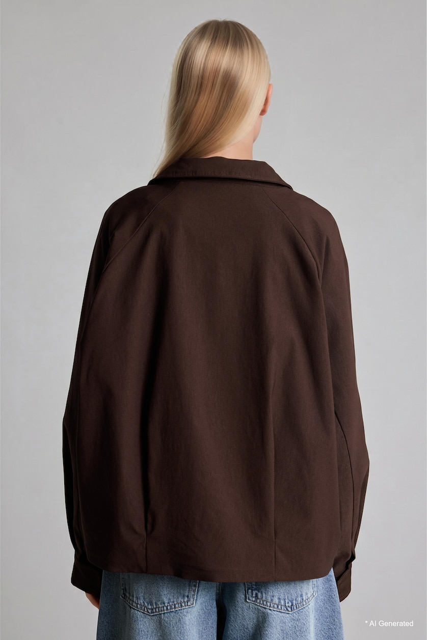 WOMAN Dark Brown Bengaline Stand Collar Jacket
