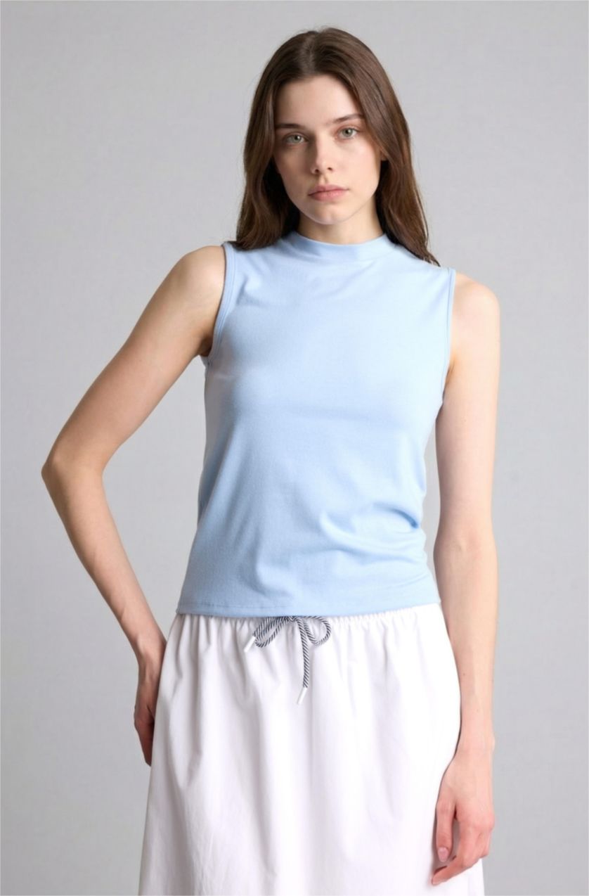 Kadın Açık Mavi Slim Fit Kısa kollu Tunik