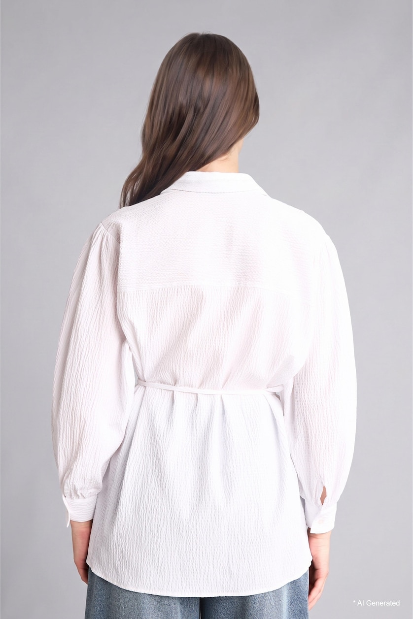 WOMAN White Relax Fit Crinkle Fabric Long Sleeve Tunic