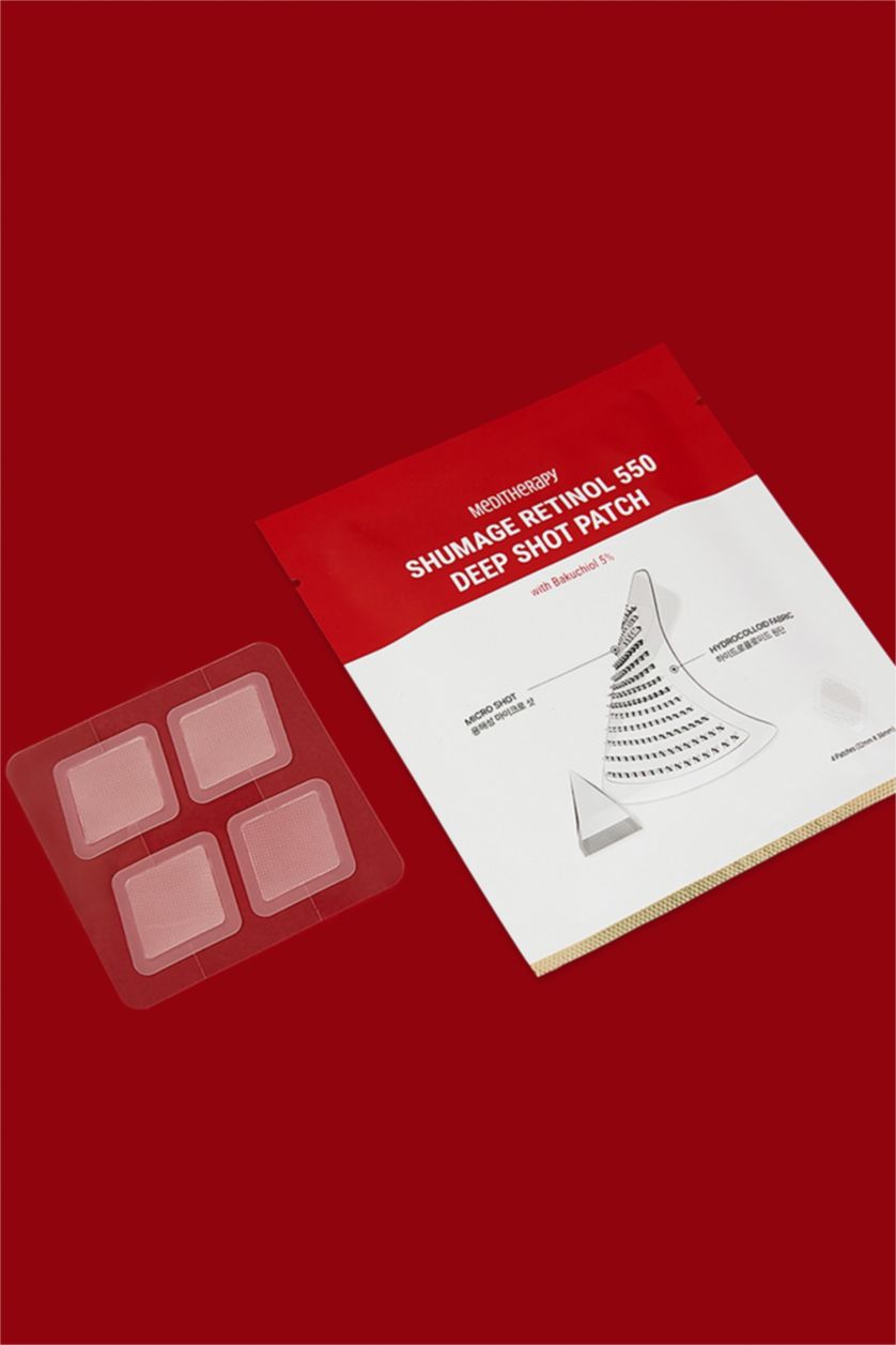 Kadın Kırmızı Meditherapy Shumage Retinol 550 Deep Shot Patch (4 Parça) Kırışıklık Önleyici 550 Mikro Spikül ve Retinollü Cilt Bakım Bantı