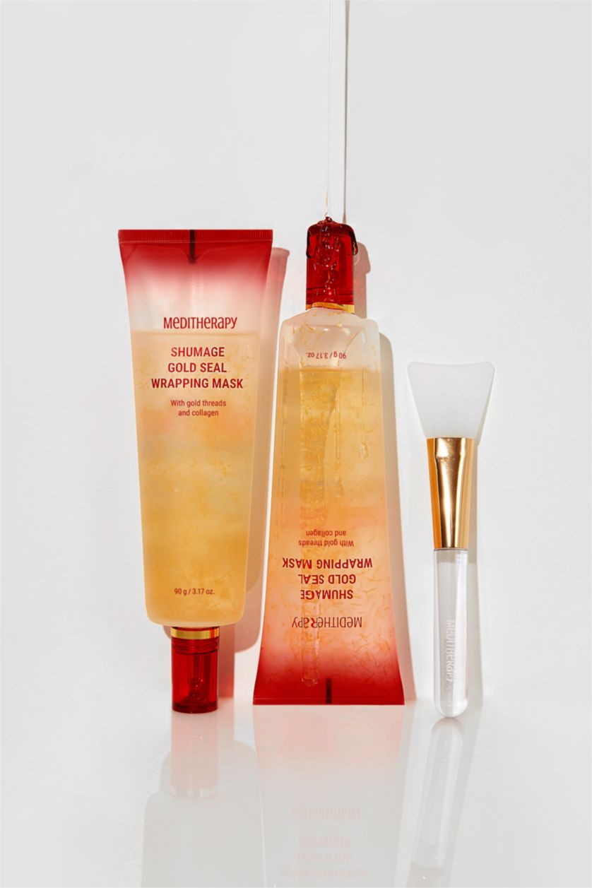 Kadın Kırmızı Meditherapy Shumage Gold Seal Wrapping Mask Elastikiyet ve Sıkılık Koruyucu Kırışıklık Önleyici Altın İplikli Maske