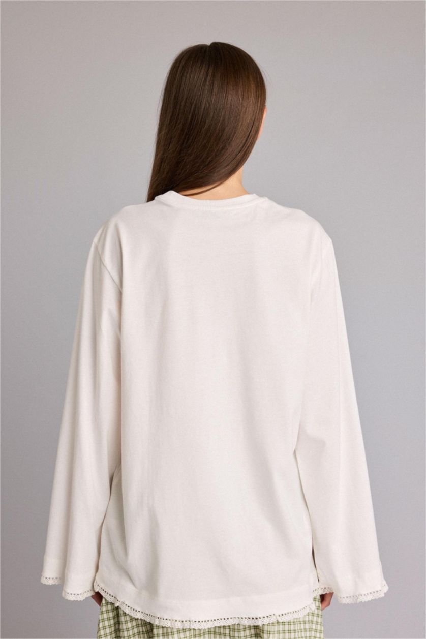 WOMAN Ecru Relax Fit Long Sleeve T-Shirt