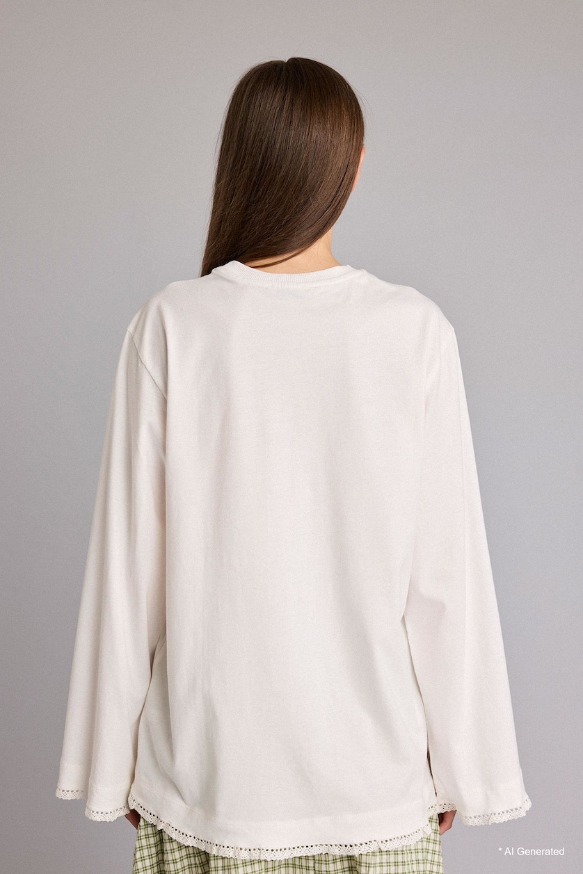 نساء بيج فاتح Relax Fit Long Sleeve T-Shirt