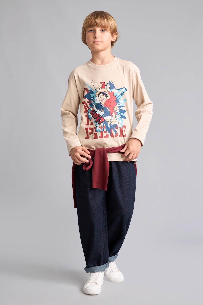 BOYS & TEENS Sand Boy Oversize Fit 100% Cotton One Piece Crew Neck Long Sleeve T-Shirt