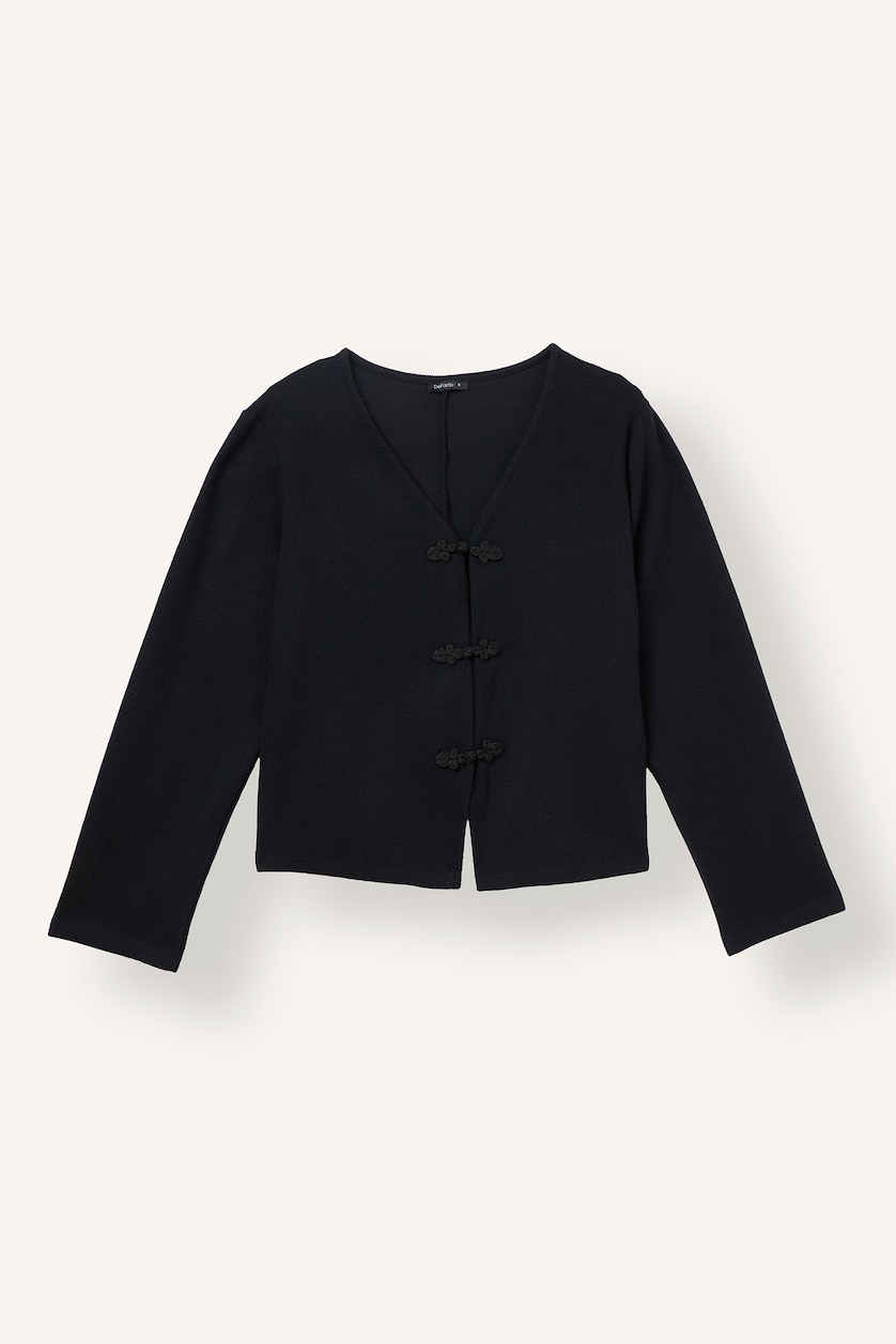 Kadın Siyah Regular Fit Brit Detaylı Basic Hırka