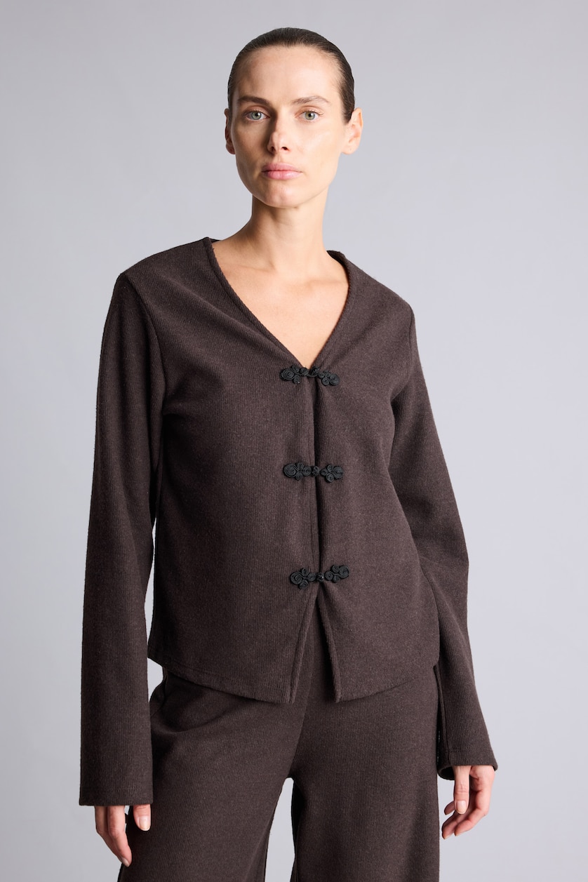 Kadın Kahve Regular Fit Brit Detaylı Basic Hırka