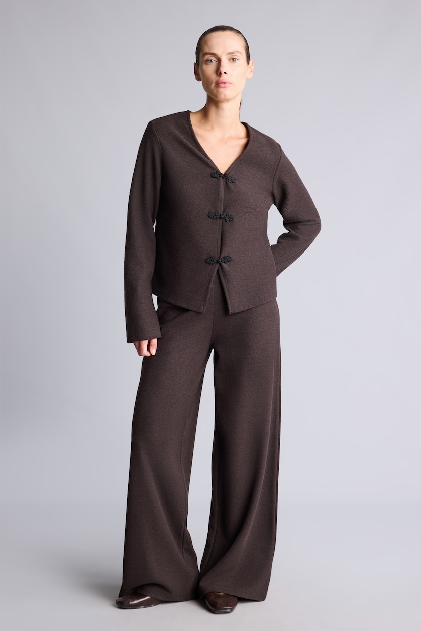 Kadın Kahve Regular Fit Brit Detaylı Basic Hırka