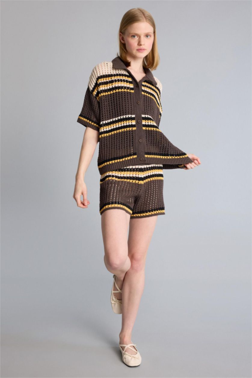 Kadın Kahve Regular Fıt Triko Şort