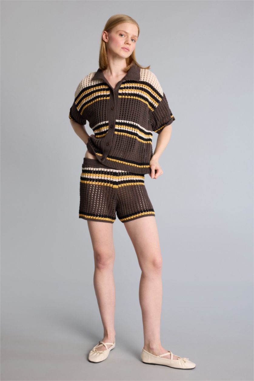 Kadın Kahve Regular Fıt Triko Şort